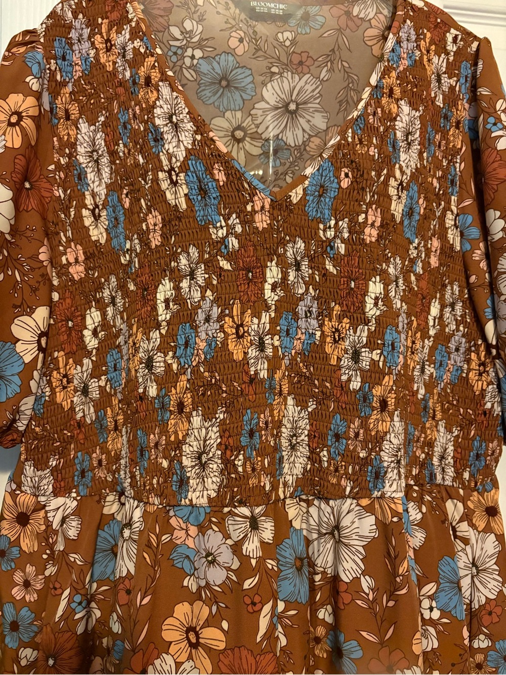 BloomChic Brown Floral Maxi Dress with Blue & Pink Accents - Picture 2 of 10